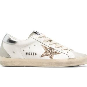Golden Goose Women's White and Glitter Gold Sneakers